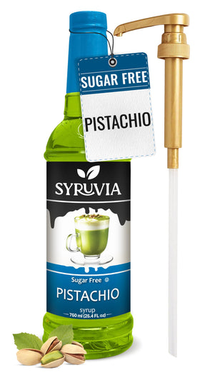 SYRUVIA Pistachio Syrup bottle with pump for sugar-free coffee flavor