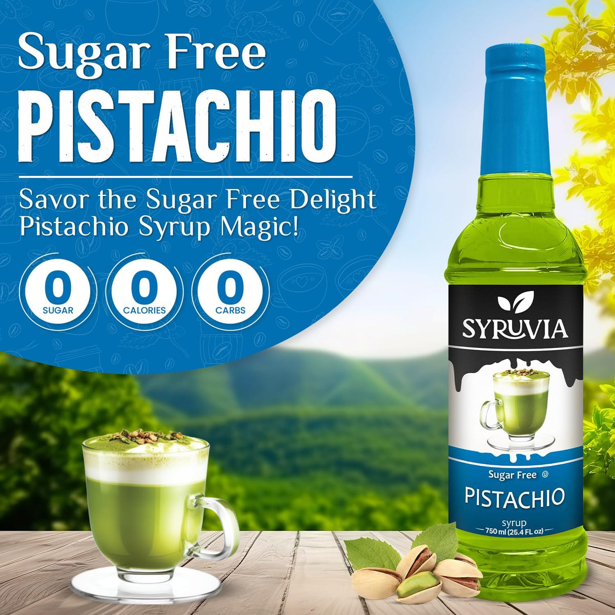 SYRUVIA Pistachio Syrup drizzle over latte for nutty aroma