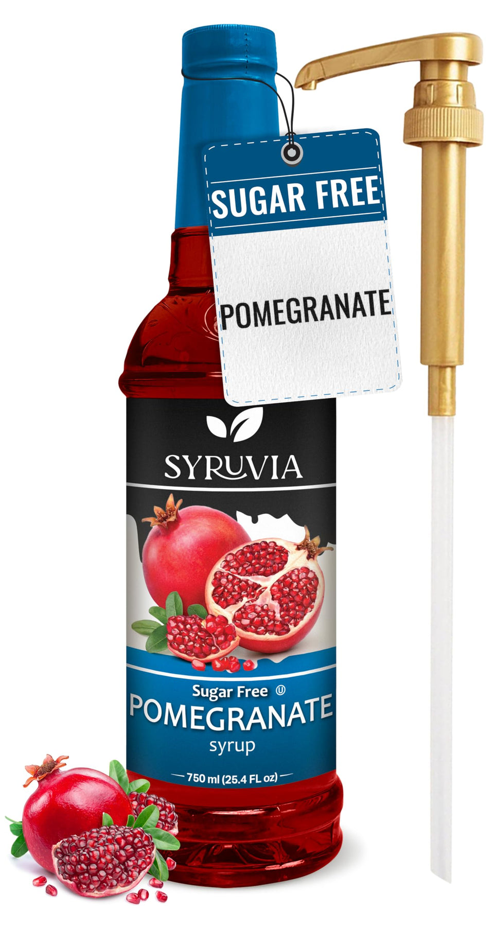 Syruvia sugar-free pomegranate syrup bottle delivering vibrant flavor for drinks