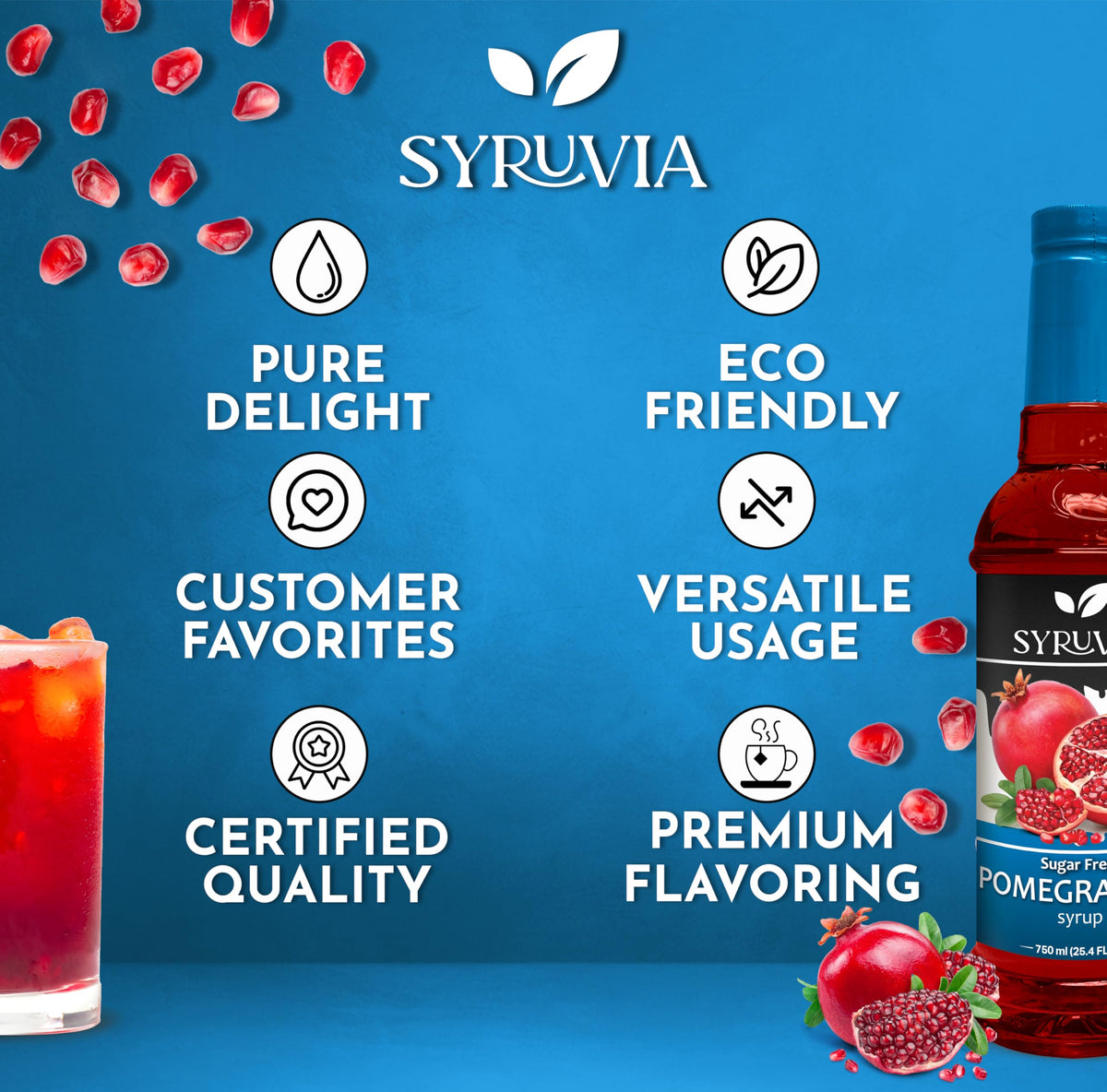 Syruvia sugar-free pomegranate syrup dessert topping for yogurt or ice cream