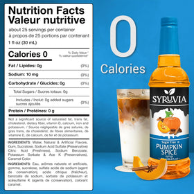 SYRUVIA Sugar Free Pumpkin Spice Syrup latte topping delivers cozy aroma.