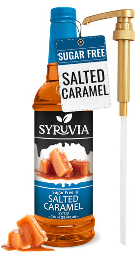 SYRUVIA Sugar Free Salted Caramel Syrup bottle for drinks and desserts with calorie-free flavor