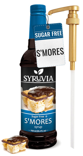 SYRUVIA sugar-free S'mores syrup bottle with pump for easy coffee flavoring.