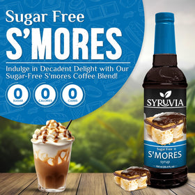 SYRUVIA sugar-free S'mores syrup pump-dispense close-up, ideal for lattes.