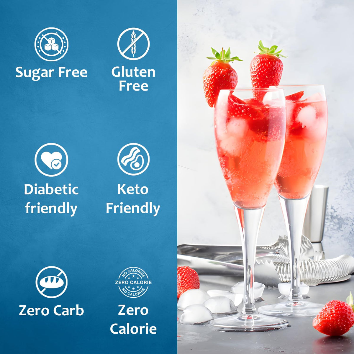 Syruvia sugar-free strawberry syrup as a dessert topping on pancakes or ice cream