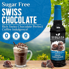 Syruvia sugar-free Swiss chocolate syrup pump in use for easy pouring.