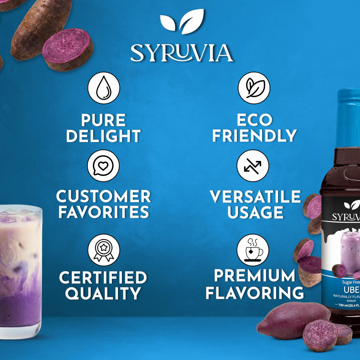 SYRUVIA Sugar Free Ube Syrup added to shakes and smoothies for flavor.