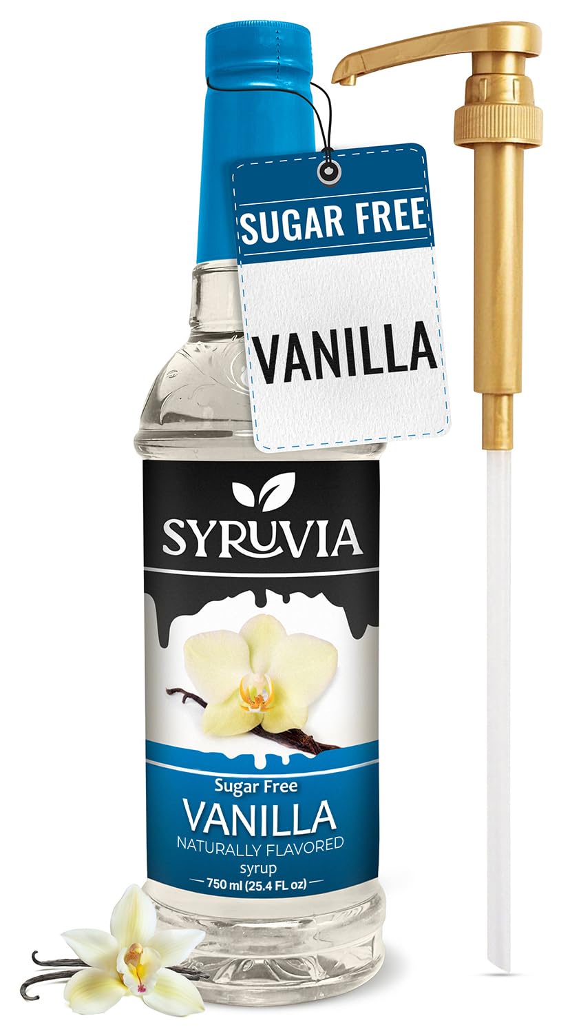SYRUVIA Sugar Free Vanilla Syrup bottle showing vanilla flavor in a clean package