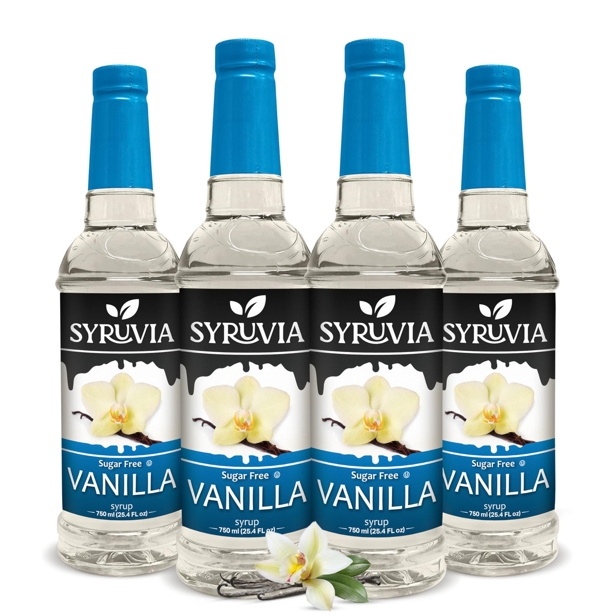 SYRUVIA Sugar Free Vanilla Syrup bottle on display for daily coffee flavor