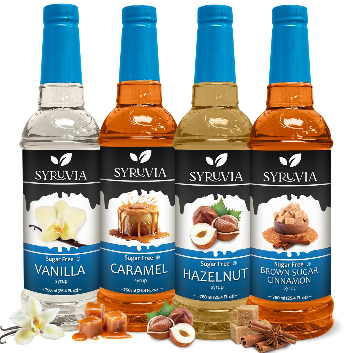 SYRUVIA vanilla sugar-free coffee syrup bottle adds rich vanilla flavor to morning coffee