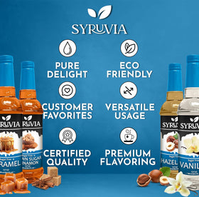 SYRUVIA sugar-free coffee syrup variety-pack display shows four flavors at a glance