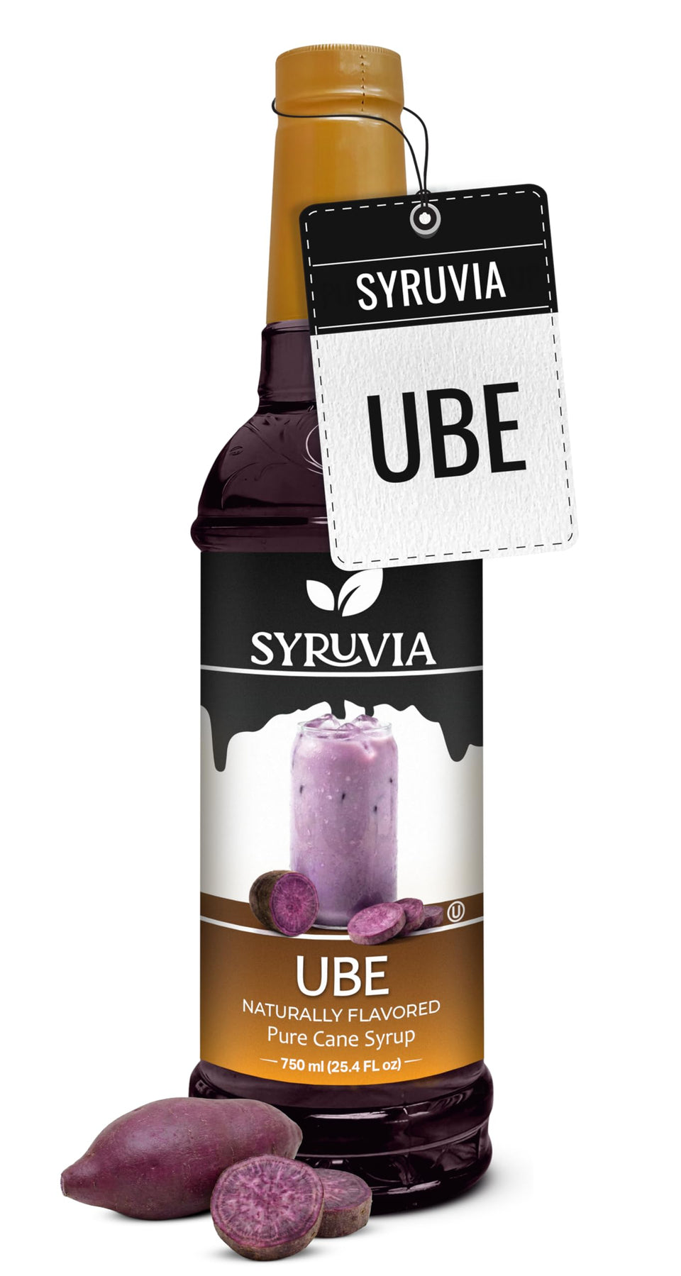 SYRUVIA Ube Syrup bottle showing authentic flavor for drinks.