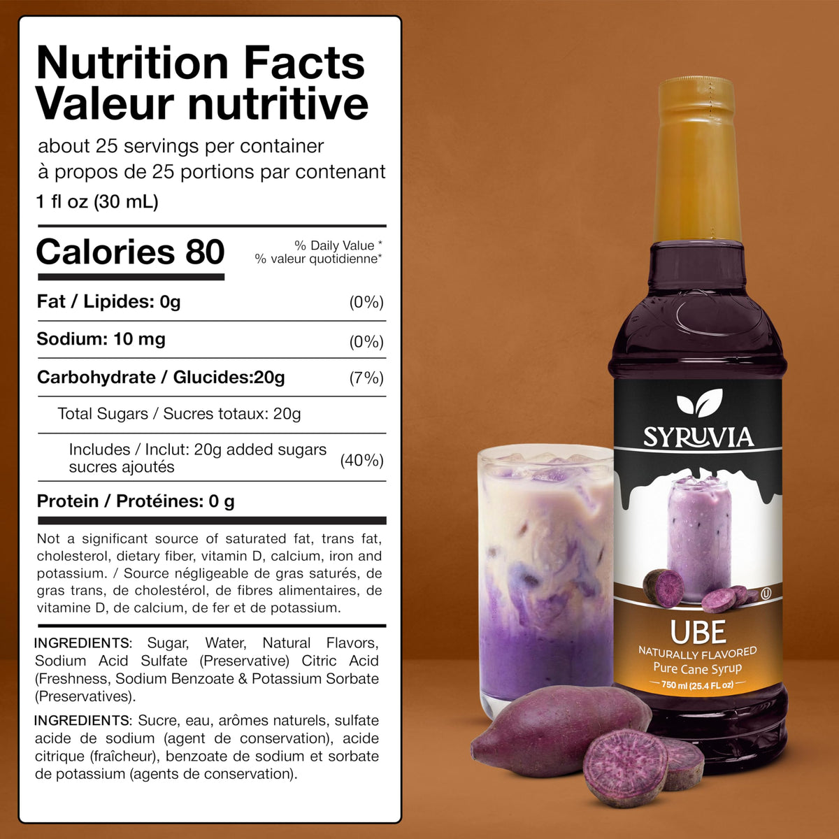 SYRUVIA Ube Syrup used as a dessert topping.
