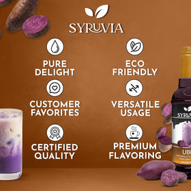 SYRUVIA Ube Syrup DIY drinks idea on table.