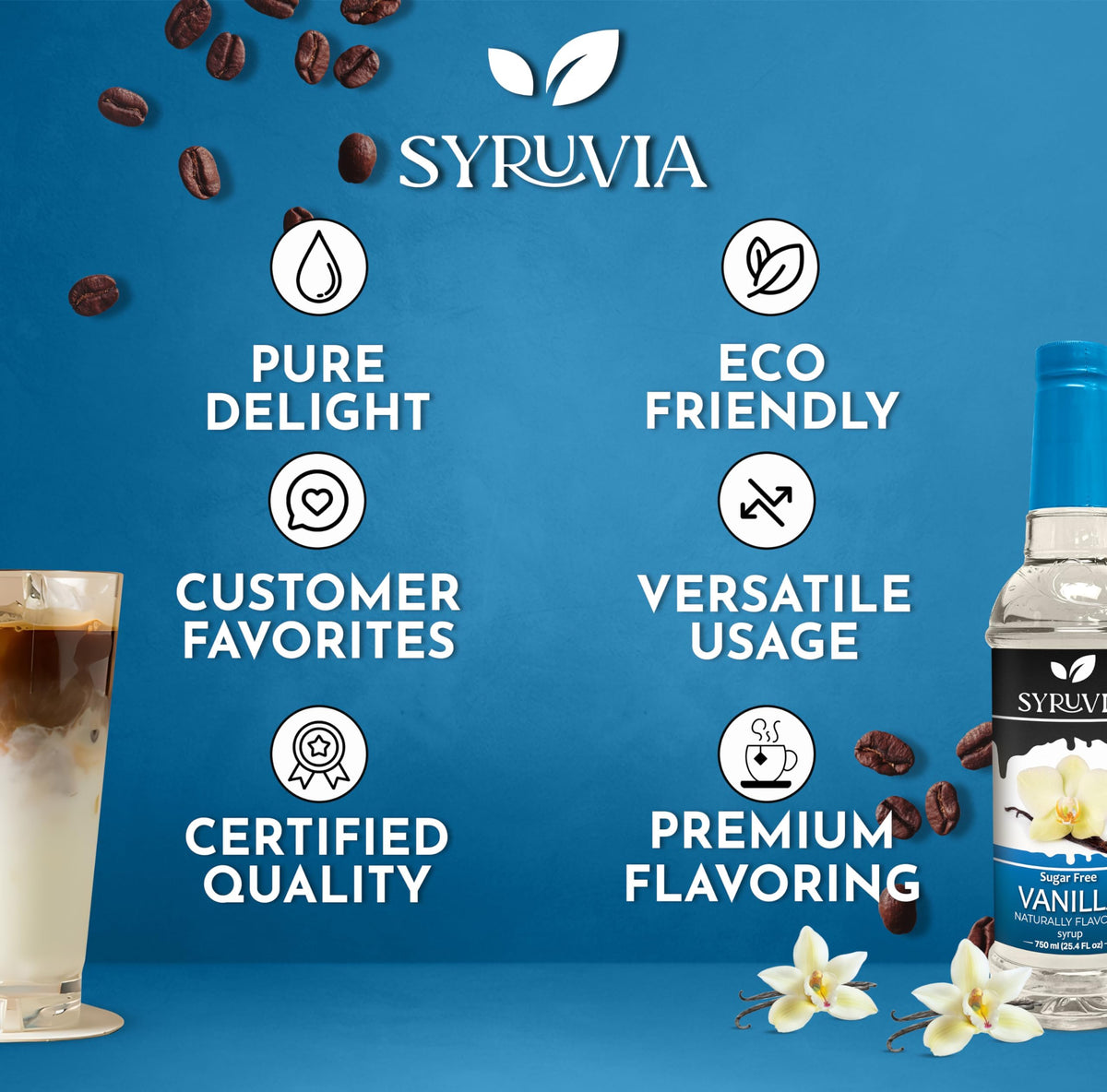 SYRUVIA Sugar Free Vanilla Syrup as a dessert topping with vanilla sweetness