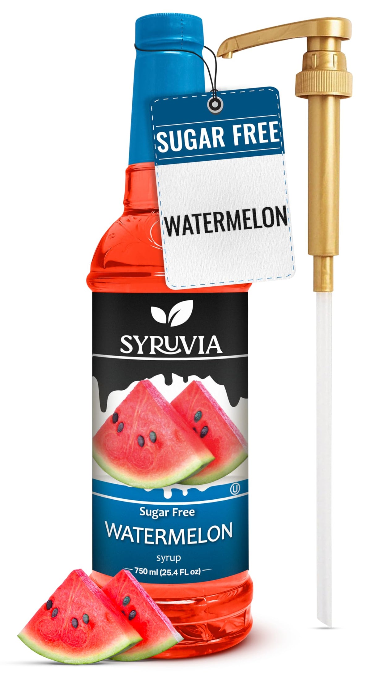 SYRUVIA Watermelon Syrup bottle with pump for easy cocktail and dessert drizzle.