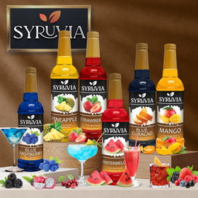 Close-up of SYRUVIA Watermelon Syrup label signaling quality ingredients.
