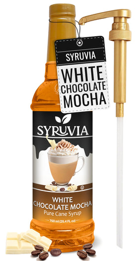 SYRUVIA White Chocolate Mocha Syrup bottle-pour adds creamy sweetness to coffee