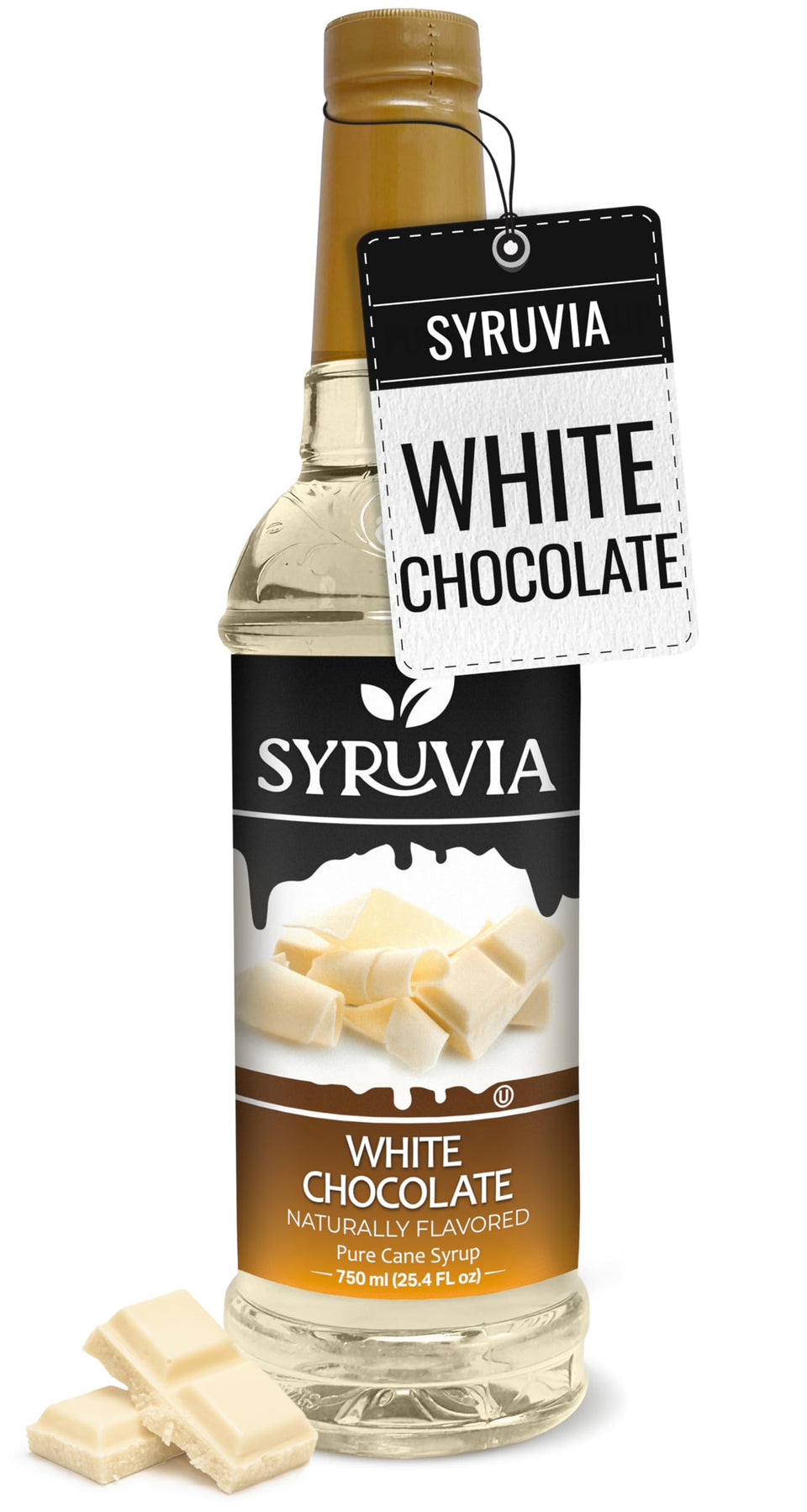 SYRUVIA White Chocolate Syrup bottle, ideal for creamy coffee topping.