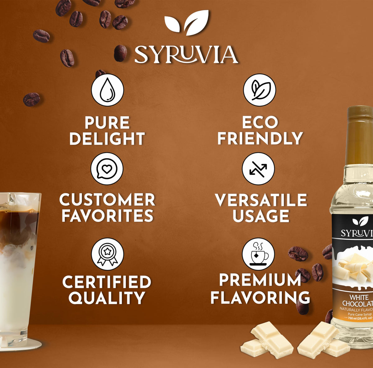 SYRUVIA White Chocolate Syrup close-up reveals creamy texture.