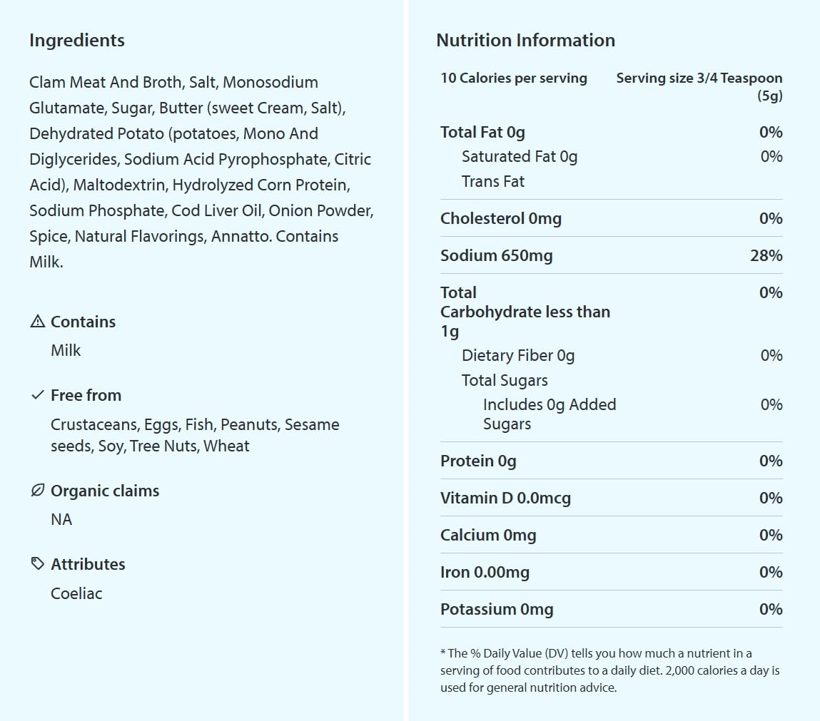 Sysco Clam Base ingredients closeup reveals clam and butter richness