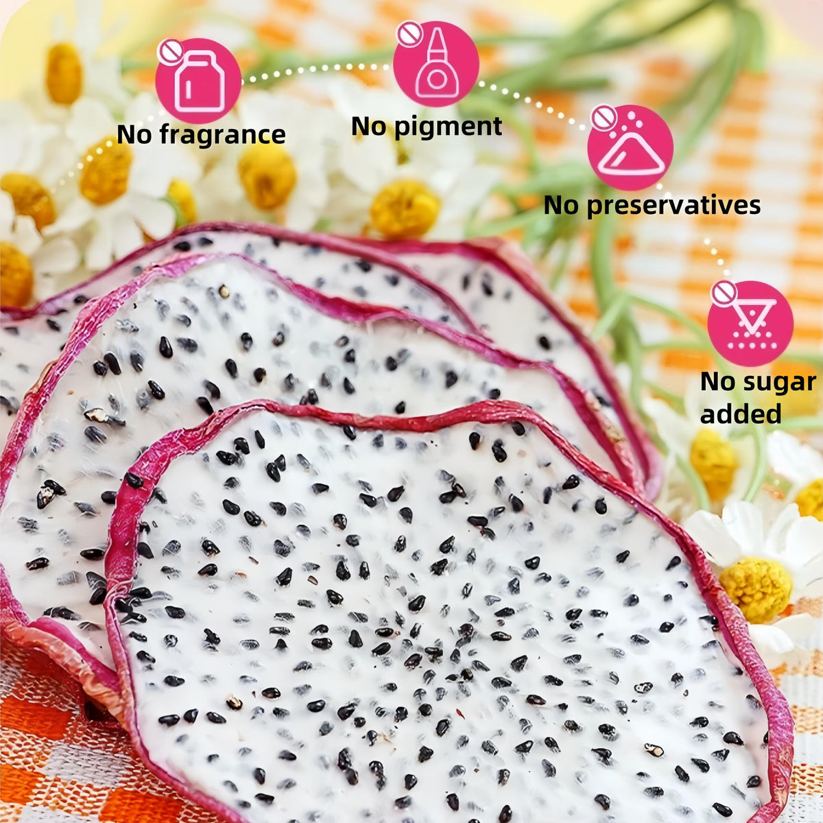 SYZJMWDY dried white dragon fruit slices show soft texture in each bite