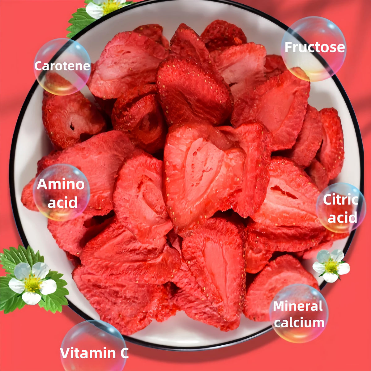 SYZJMWDY freeze-dried strawberry slices add color and crunch to cereals or yogurt.