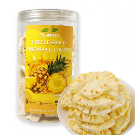SYZJMWDY Freeze-Dried Pineapple Crisps in a resealable jar for pantry freshness.
