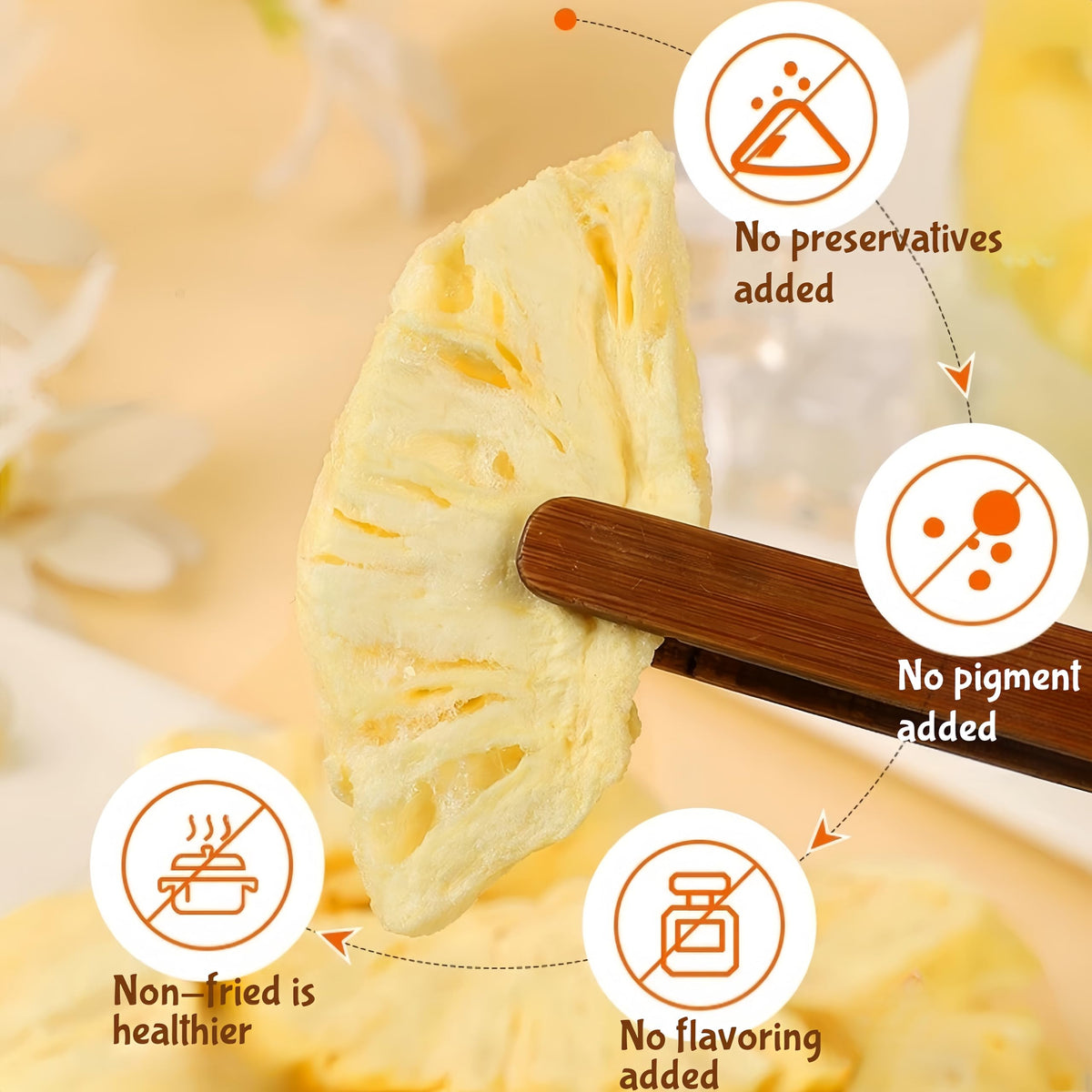 On-the-go SYZJMWDY Pineapple Crisps snack in a portable pouch.