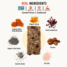 Taos Bakes bar slice reveals cranberries and sesame seeds, flavorful crunch.
