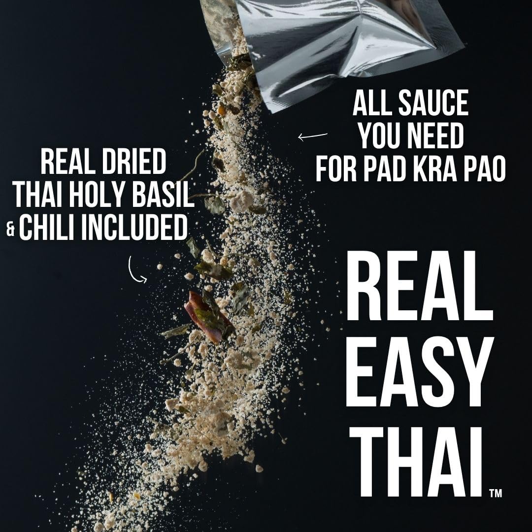 Dried herbs, garlic, and chili from TAAN THAI Pad Kra Pao kit add vibrant flavors.