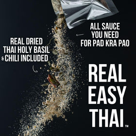 Dried herbs, garlic, and chili from TAAN THAI Pad Kra Pao kit add vibrant flavors.