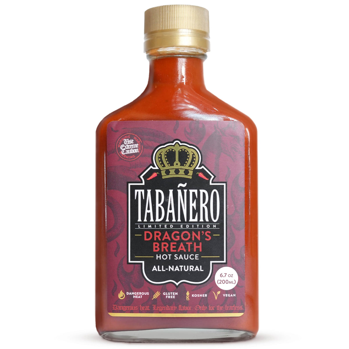 Tabanero Dragon's Breath bottle front, ready for fiery meals