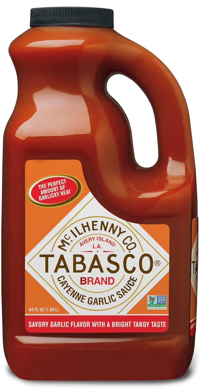 TABASCO Cayenne Garlic Sauce bottle pour adds mild smoky heat to meals
