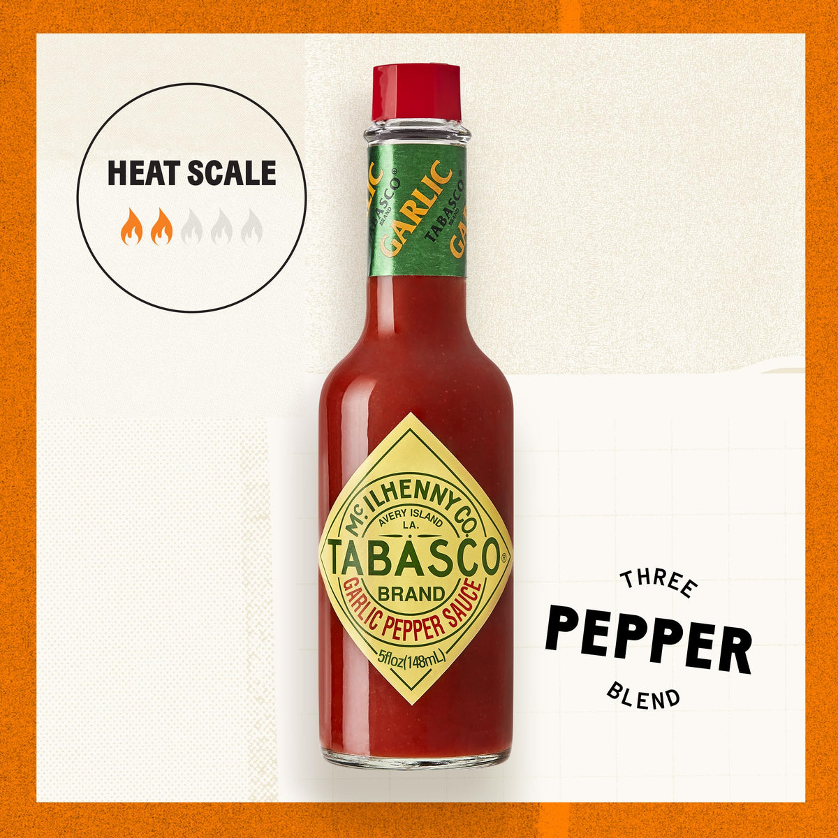 TABASCO Cayenne Garlic Sauce liquid stream enhances pizzas and pastas with garlic zest