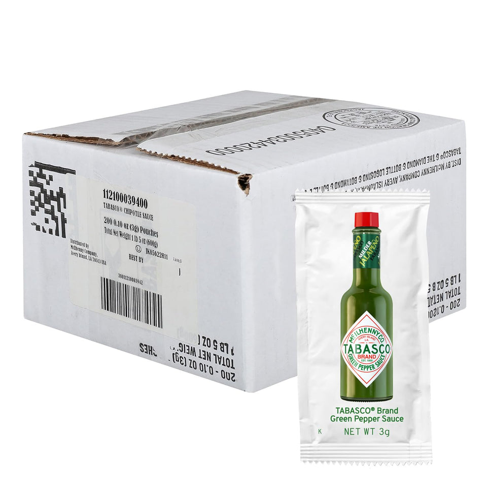 TABASCO Green Jalapeño sauce packet close-up for bright flavor enhancements