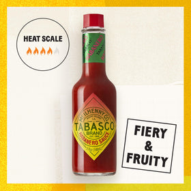 TABASCO Habanero sauce front label image highlights fiery sweet heat for jerk chicken.