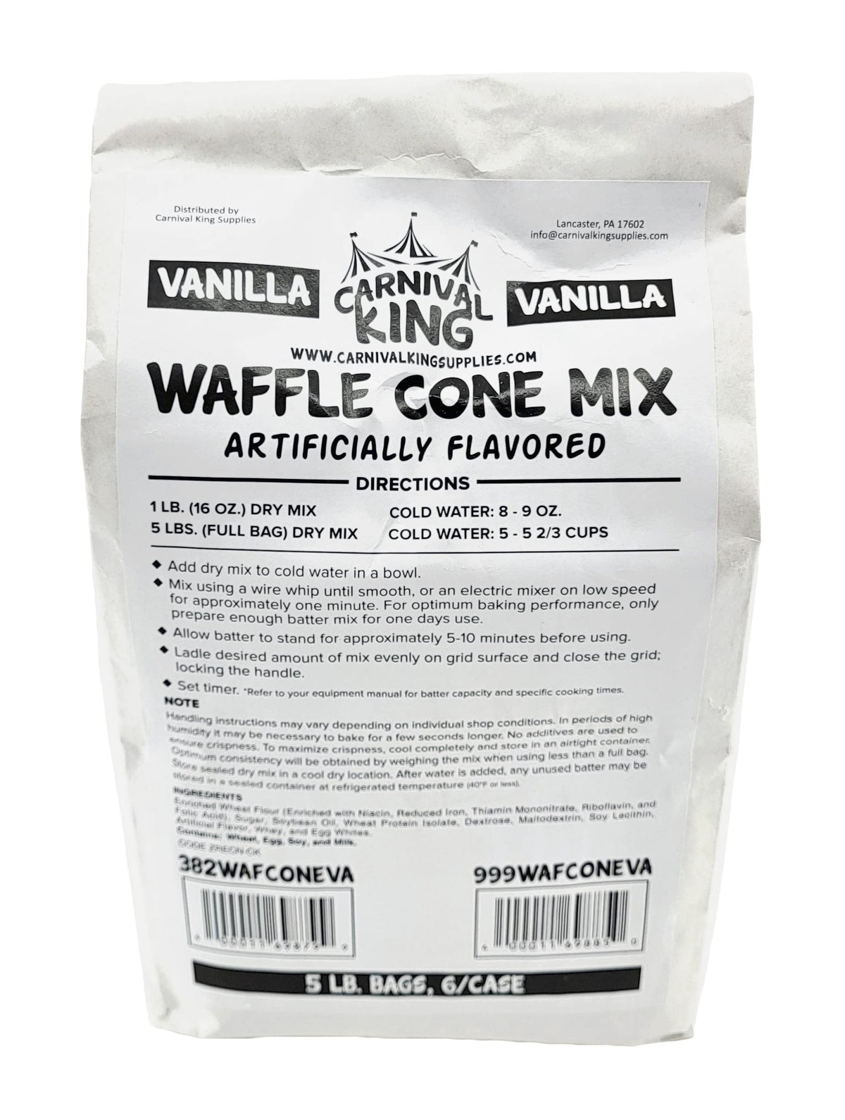 TableTop King Carnival Vanilla Waffle Cone Mix dry mix ready for crisp cones.