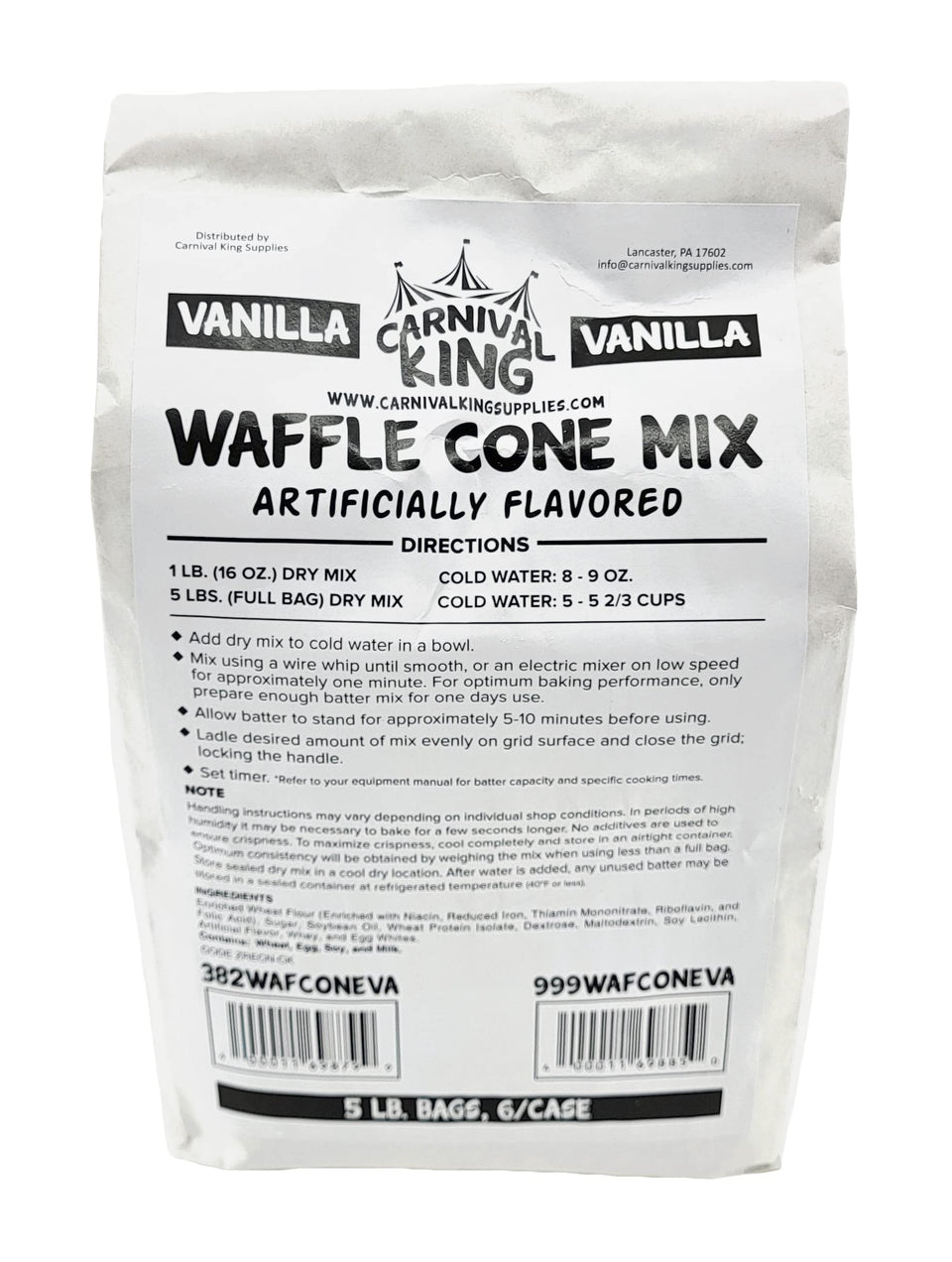 TableTop King Carnival Vanilla Waffle Cone Mix dry mix ready for crisp cones.