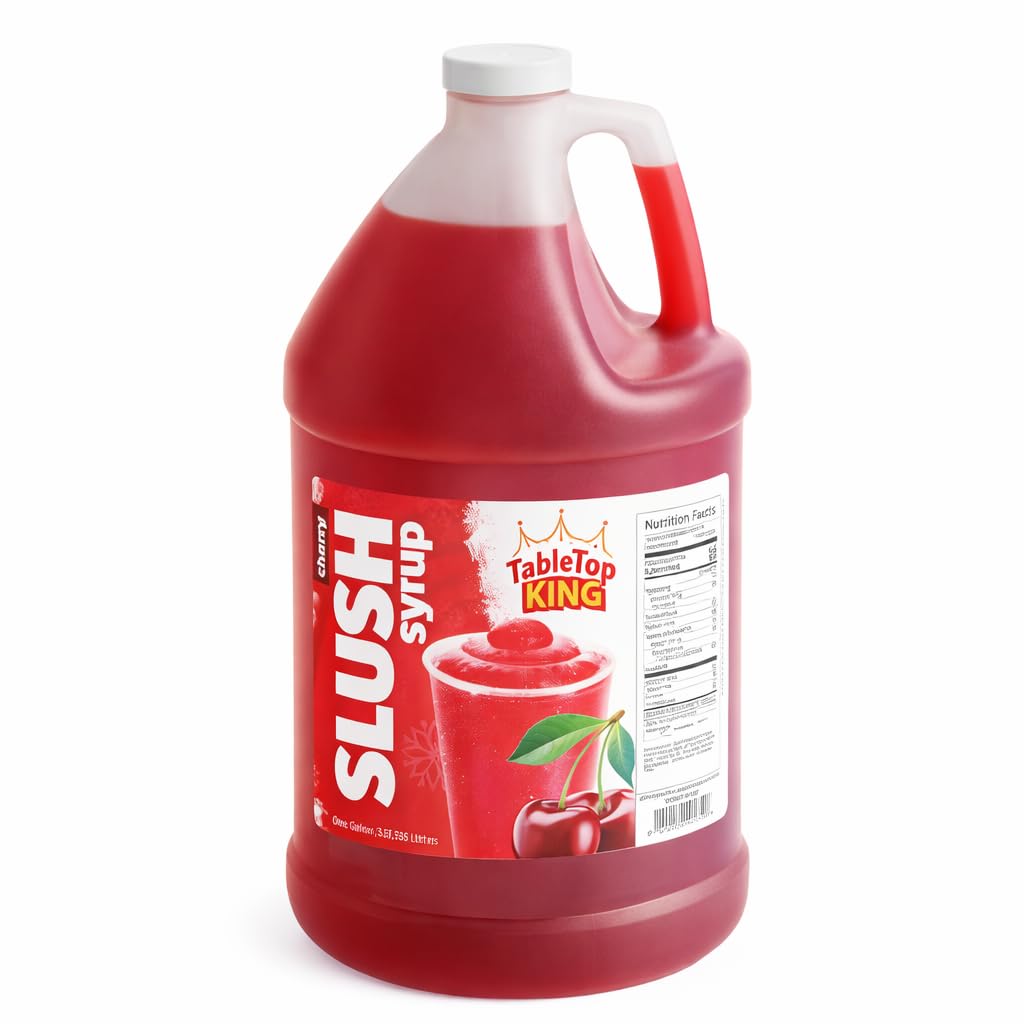 TableTop King Cherry Slushy bottle pour showcases bold color for impulse sales.