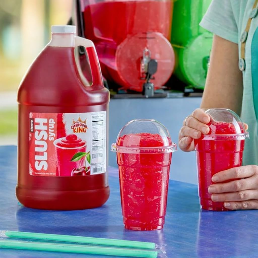 TableTop King Cherry Slushy glass serve highlights bright red color for customers.