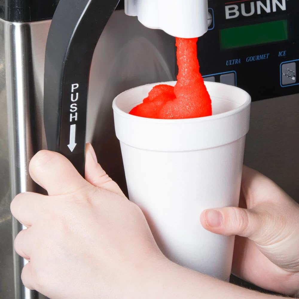 TableTop King Cherry Slushy snow cone top creates vibrant shaved ice.