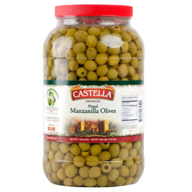 TableTop King Manzanilla olives in a jar, pitted, ideal for martinis and Greek salads.