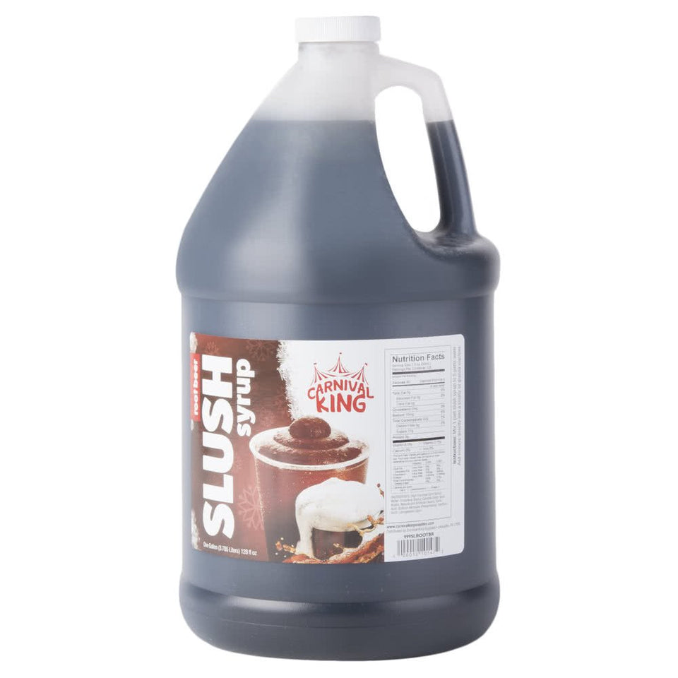 TableTop King root beer slushy syrup bottle ideal for bulk beverage preparation.