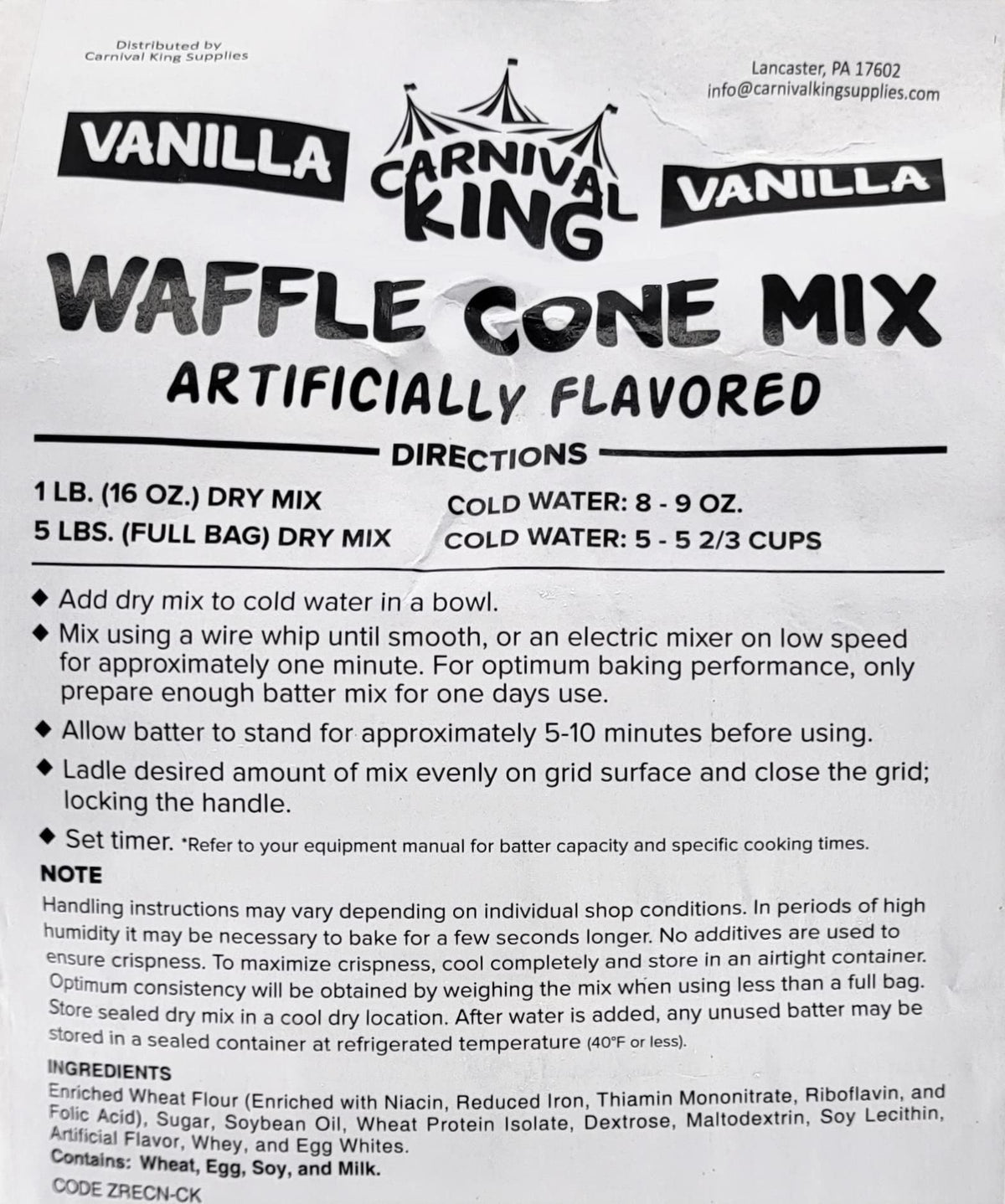 TableTop King vanilla waffle cone mix ready-to-fill cones for crowds.