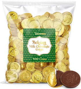 Taboom Belgian Milk Chocolate Gold Coins in gold foil for polished party displays and gifting.