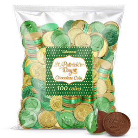 Taboom Belgian milk chocolate coins in gold-green foil for festive celebrations