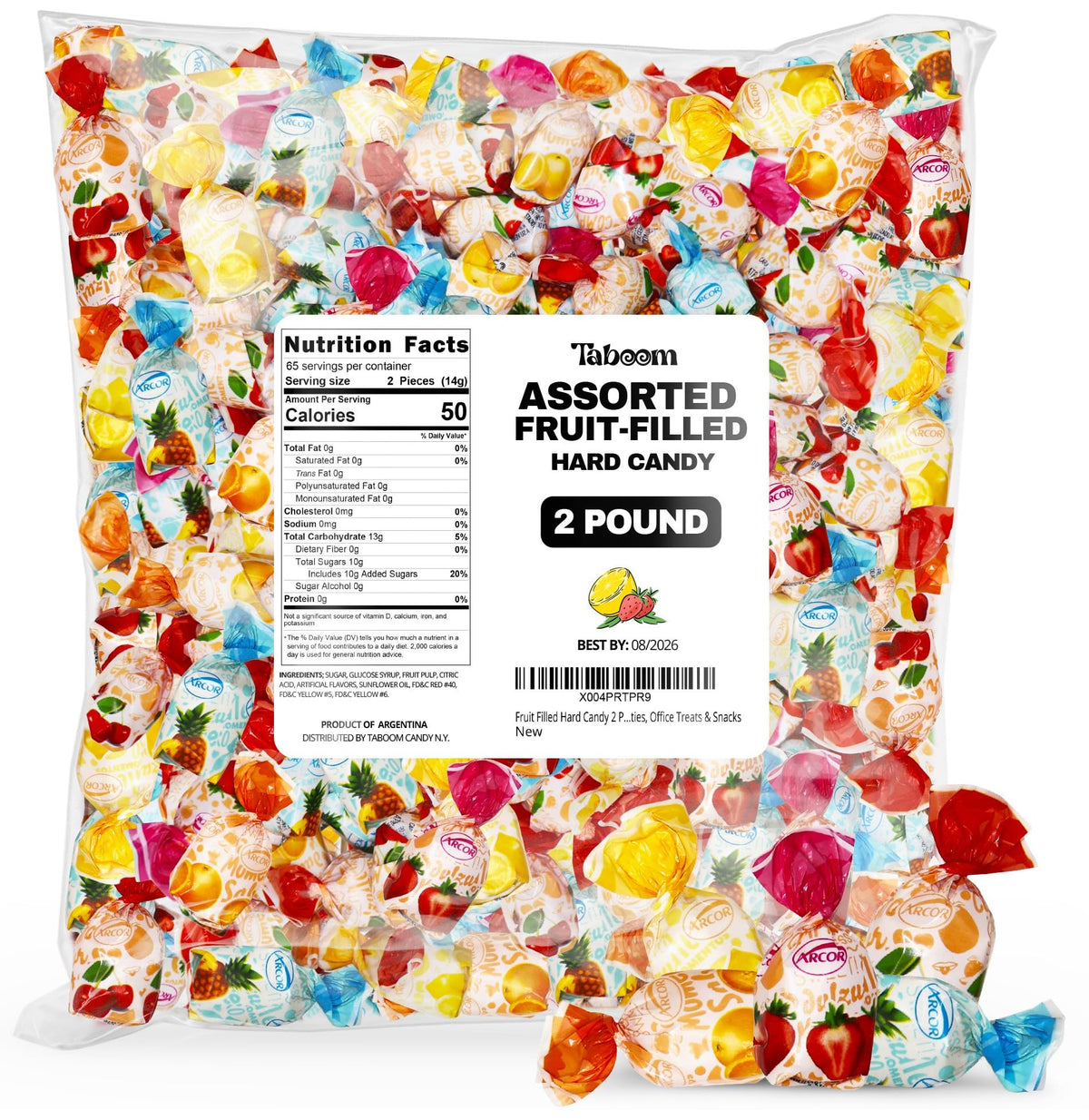 Taboom bulk fruit filled hard candy 2 lb with soft centers, perfect for party bowls.