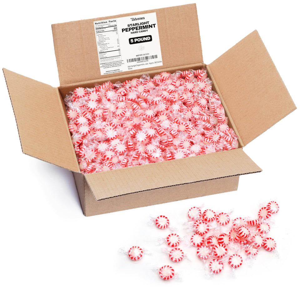 Taboom bulk Starlight Peppermints in a festive bowl for holiday snacking
