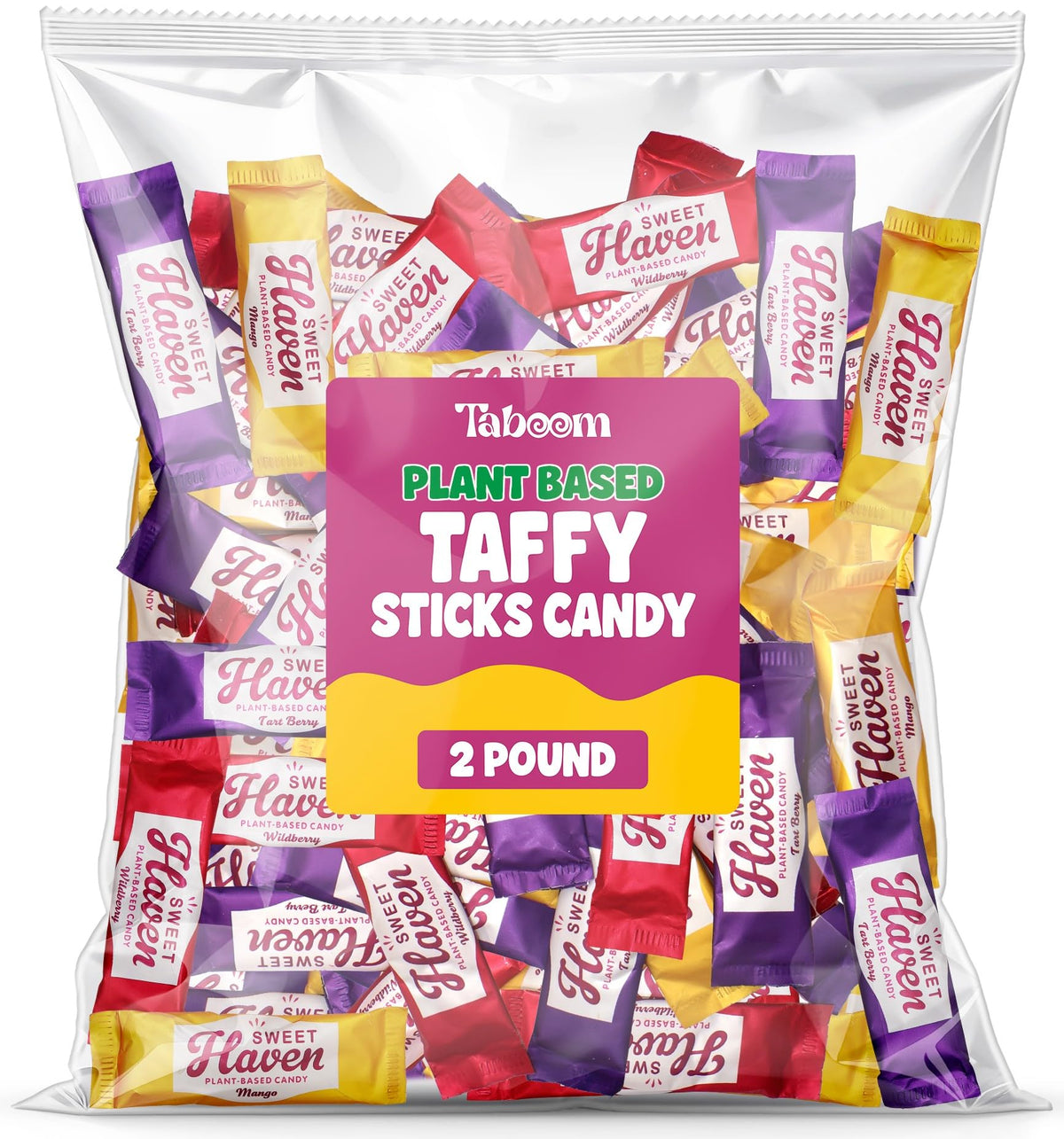 Taboom bulk taffy bag with vibrant fruity sticks, ideal for party bowls